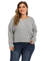 Classy Grey V Neck Thick Knit Sweaters Long Sleeve