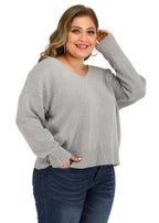 Classy Grey V Neck Thick Knit Sweaters Long Sleeve