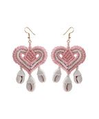 Classy Khaki Cotton Thread Shell Love Tassel Drop Earrings