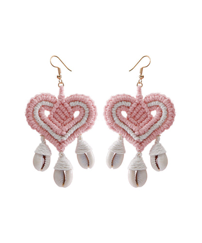 Classy Khaki Cotton Thread Shell Love Tassel Drop Earrings