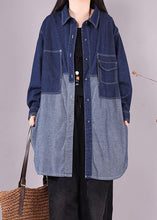 Load image into Gallery viewer, Classy Lapel Patchwork Crane Tops Sleeve Denim Dark Blue Blouses