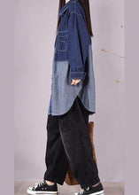 Load image into Gallery viewer, Classy Lapel Patchwork Crane Tops Sleeve Denim Dark Blue Blouses