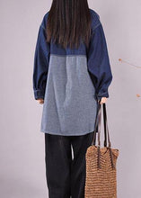 Load image into Gallery viewer, Classy Lapel Patchwork Crane Tops Sleeve Denim Dark Blue Blouses