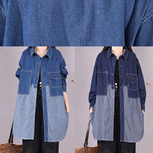 Load image into Gallery viewer, Classy Lapel Patchwork Crane Tops Sleeve Denim Dark Blue Blouses