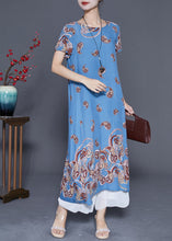 Load image into Gallery viewer, Classy Light Blue Oversized Print Cotton Vacation Dresses Summer