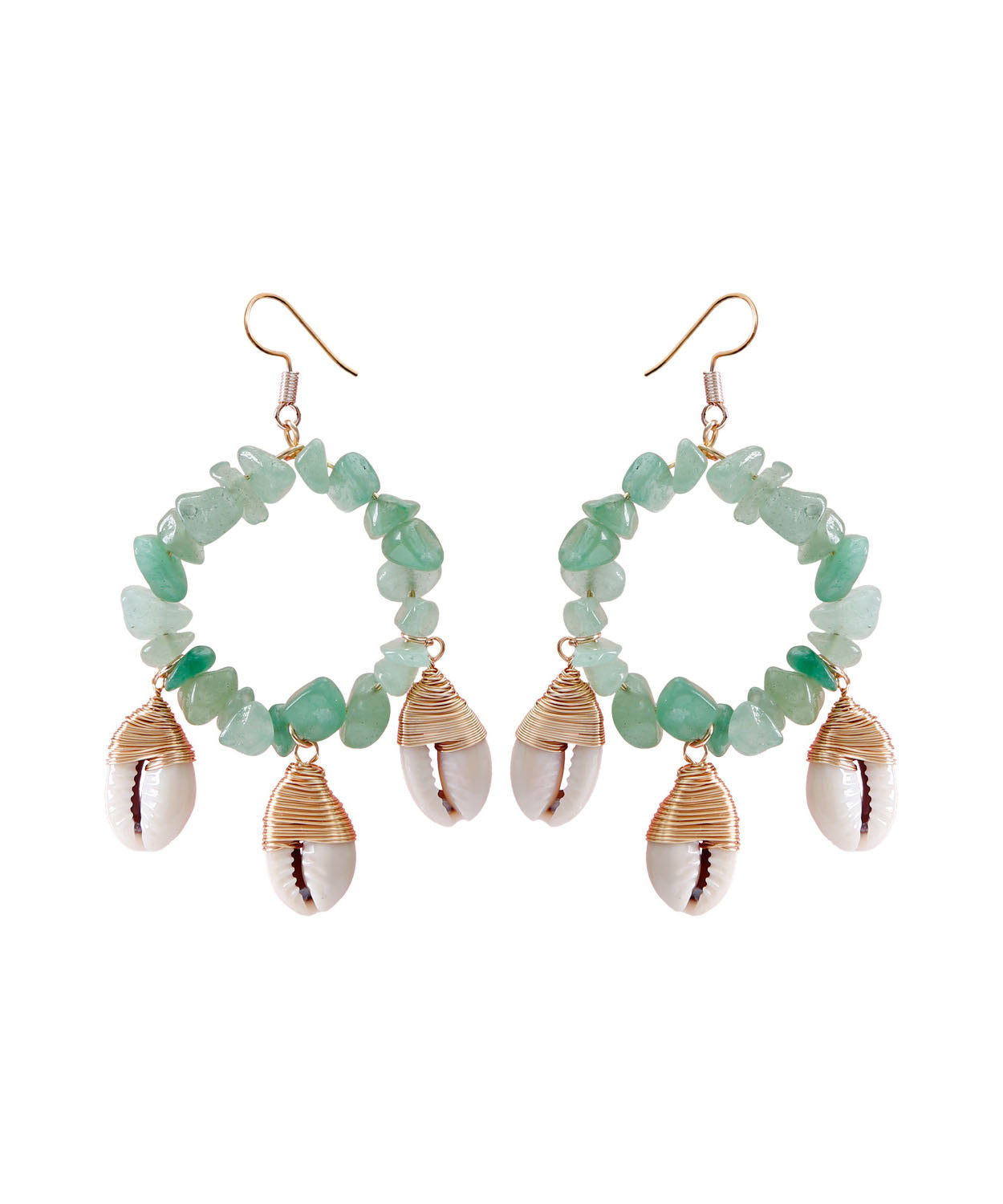 Classy Light Green Copper Shell Crystal Knit Fabric Drop Earrings
