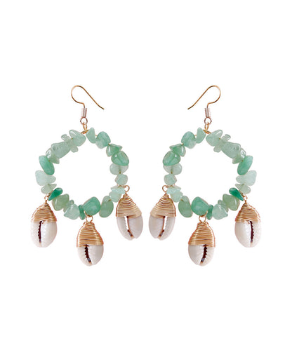 Classy Light Green Copper Shell Crystal Knit Fabric Drop Earrings