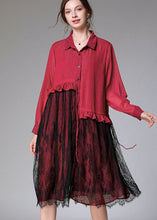 Load image into Gallery viewer, Classy Mulberry Peter Pan Collar Lace Patchwork Chiffon Mid Dress Spring