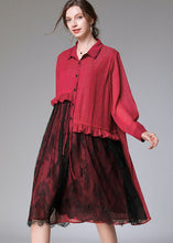 Load image into Gallery viewer, Classy Mulberry Peter Pan Collar Lace Patchwork Chiffon Mid Dress Spring