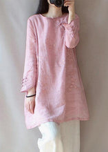 Load image into Gallery viewer, Classy O Neck Chinese Button Clothes For Women Shape Pink Embroidery Shirt