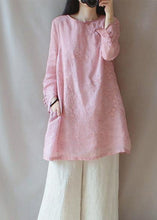 Load image into Gallery viewer, Classy O Neck Chinese Button Clothes For Women Shape Pink Embroidery Shirt