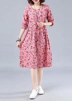 Classy O Neck Drawstring Spring Outfit Runway Pink Print Dress