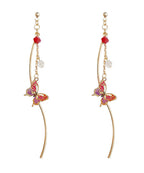 Classy Pink Butterfly And Line Copper Gem Stone Drop Earrings