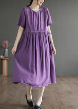 Load image into Gallery viewer, Classy Purple O-Neck Embroideried Cotton Dress Summer