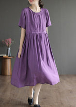 Load image into Gallery viewer, Classy Purple O-Neck Embroideried Cotton Dress Summer