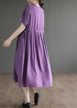 Load image into Gallery viewer, Classy Purple O-Neck Embroideried Cotton Dress Summer