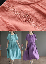 Load image into Gallery viewer, Classy Purple O-Neck Embroideried Cotton Dress Summer
