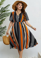 Classy Striped Patchwork Silk Party Long Dress Summer