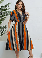 Classy Striped Patchwork Silk Party Long Dress Summer