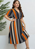 Classy Striped Patchwork Silk Party Long Dress Summer