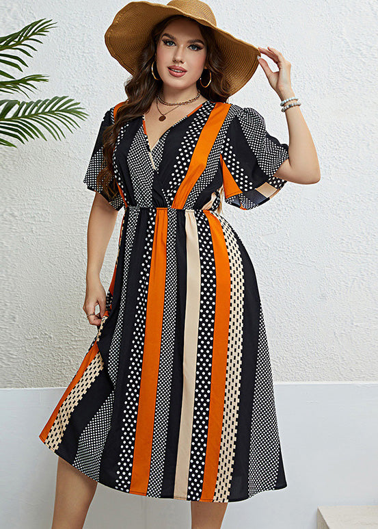 Classy Striped Patchwork Silk Party Long Dress Summer