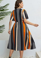 Classy Striped Patchwork Silk Party Long Dress Summer