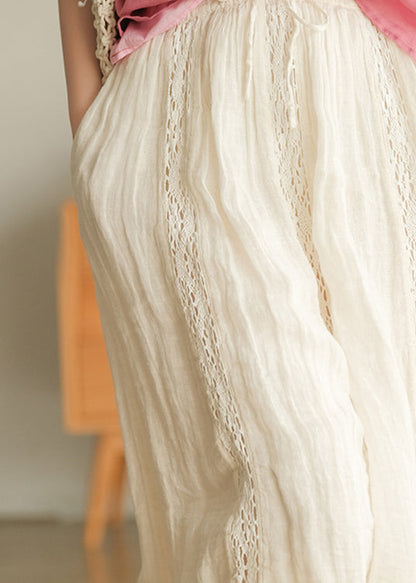 Classy White Cinched Lace Patchwork Skirt Spring