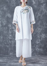 Load image into Gallery viewer, Classy White Embroideried Side Open Linen Dress Bracelet Sleeve