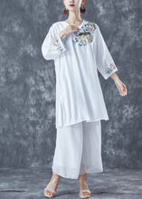 Load image into Gallery viewer, Classy White Embroideried Side Open Linen Dress Bracelet Sleeve