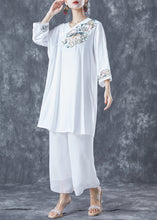 Load image into Gallery viewer, Classy White Embroideried Side Open Linen Dress Bracelet Sleeve