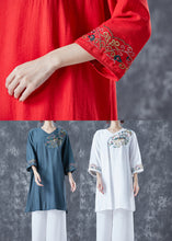 Load image into Gallery viewer, Classy White Embroideried Side Open Linen Dress Bracelet Sleeve
