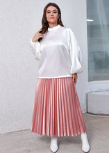 Load image into Gallery viewer, Classy White Stand Collar Tops And Pink Pleated Skirt Silk Two-Piece Set Fall