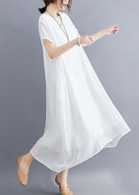 Load image into Gallery viewer, Classy White V Neck Exra Large Hem Cotton A Line Dresses Summer