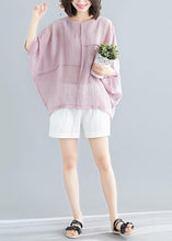 Load image into Gallery viewer, Classy o neck Batwing Sleeve patchwork cotton blended tops women blouses Boho Outfits pink short blouse Summer