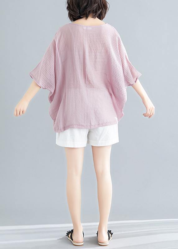 Classy o neck Batwing Sleeve patchwork cotton blended tops women blouses Boho Outfits pink short blouse Summer