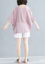 Load image into Gallery viewer, Classy o neck Batwing Sleeve patchwork cotton blended tops women blouses Boho Outfits pink short blouse Summer