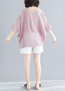 Classy o neck Batwing Sleeve patchwork cotton blended tops women blouses Boho Outfits pink short blouse Summer