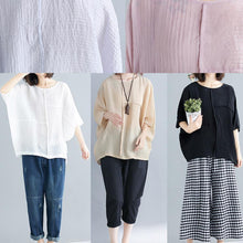 Load image into Gallery viewer, Classy o neck Batwing Sleeve patchwork cotton blended tops women blouses Boho Outfits pink short blouse Summer