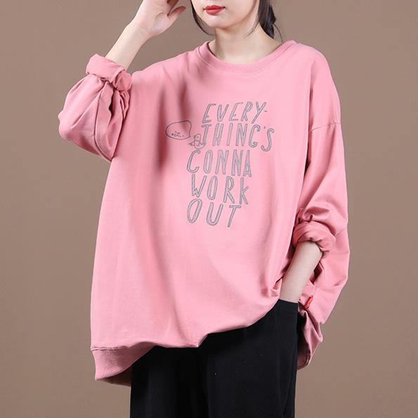 Classy pink Letter tunics for women o neck patchwork oversized top