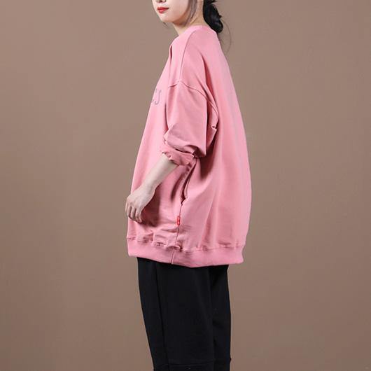 Classy pink Letter tunics for women o neck patchwork oversized top