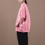 Classy pink Letter tunics for women o neck patchwork oversized top