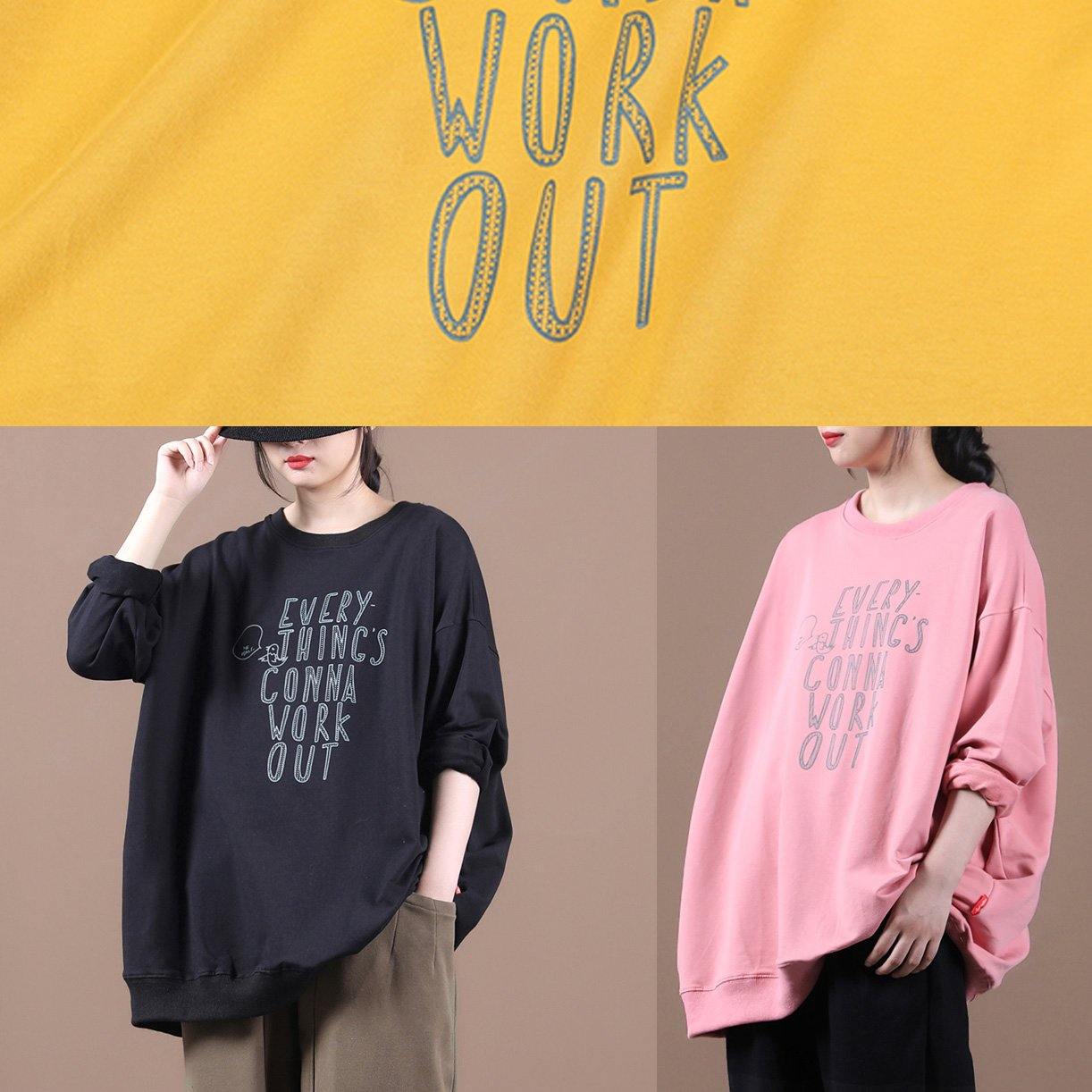 Classy pink Letter tunics for women o neck patchwork oversized top