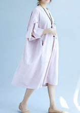 Load image into Gallery viewer, Classy pink linen dress Fashion Shirts o neck embroidery Robe Summer Dresses