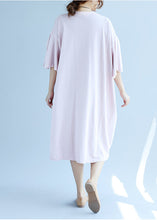 Load image into Gallery viewer, Classy pink linen dress Fashion Shirts o neck embroidery Robe Summer Dresses