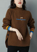 Load image into Gallery viewer, Chocolate Oversized Wool Knit Sweater Tops High Neck Side Open Winter