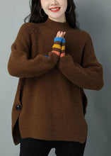 Load image into Gallery viewer, Chocolate Oversized Wool Knit Sweater Tops High Neck Side Open Winter