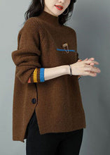 Load image into Gallery viewer, Chocolate Oversized Wool Knit Sweater Tops High Neck Side Open Winter