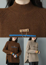 Load image into Gallery viewer, Chocolate Oversized Wool Knit Sweater Tops High Neck Side Open Winter