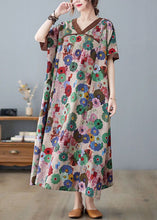 Load image into Gallery viewer, Coffee Patchwork Cotton Robe Dresses Oversized Print Summer