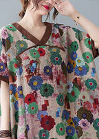 Coffee Patchwork Cotton Robe Dresses Oversized Print Summer